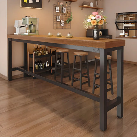 Natural Rectangle Wood Metal Large Bar Table With Footrest Image - 1