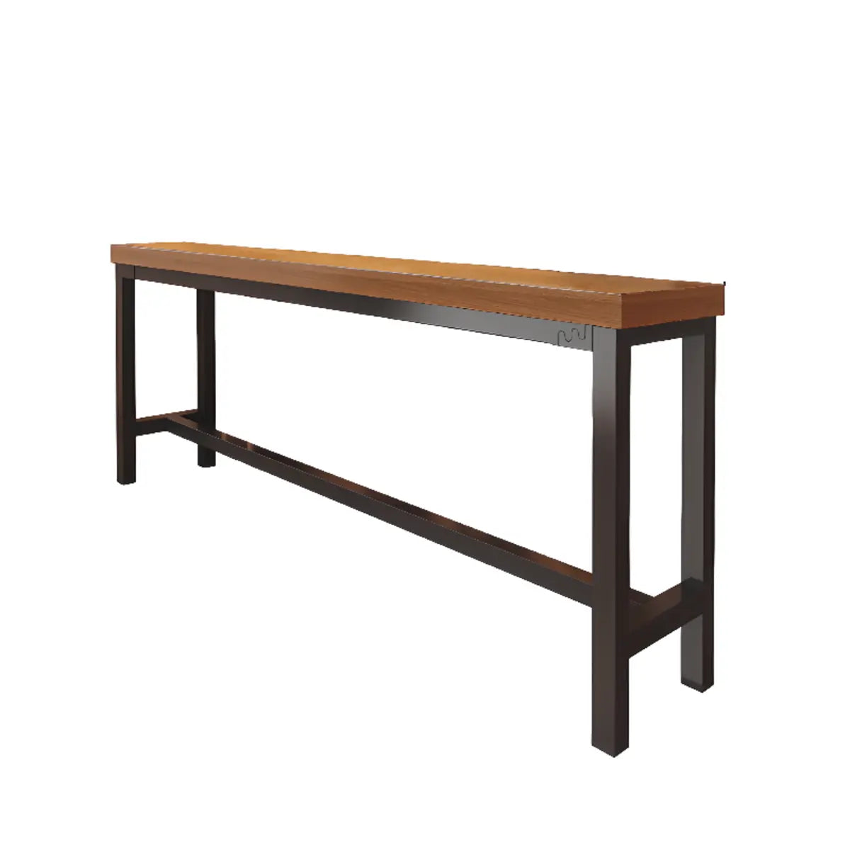 Natural Rectangle Wood Metal Large Bar Table With Footrest Image - 10