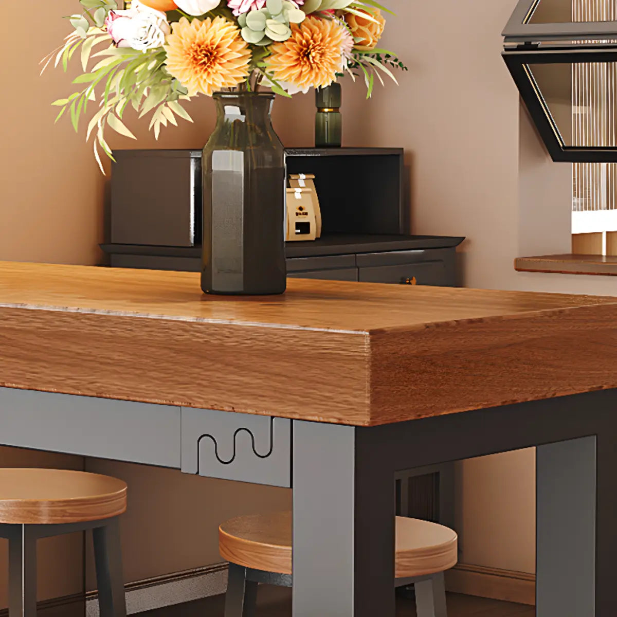Natural Rectangle Wood Metal Large Bar Table With Footrest Image - 12
