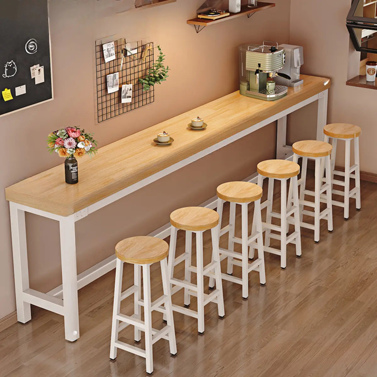 Natural Rectangle Wood Metal Large Bar Table With Footrest Image - 14