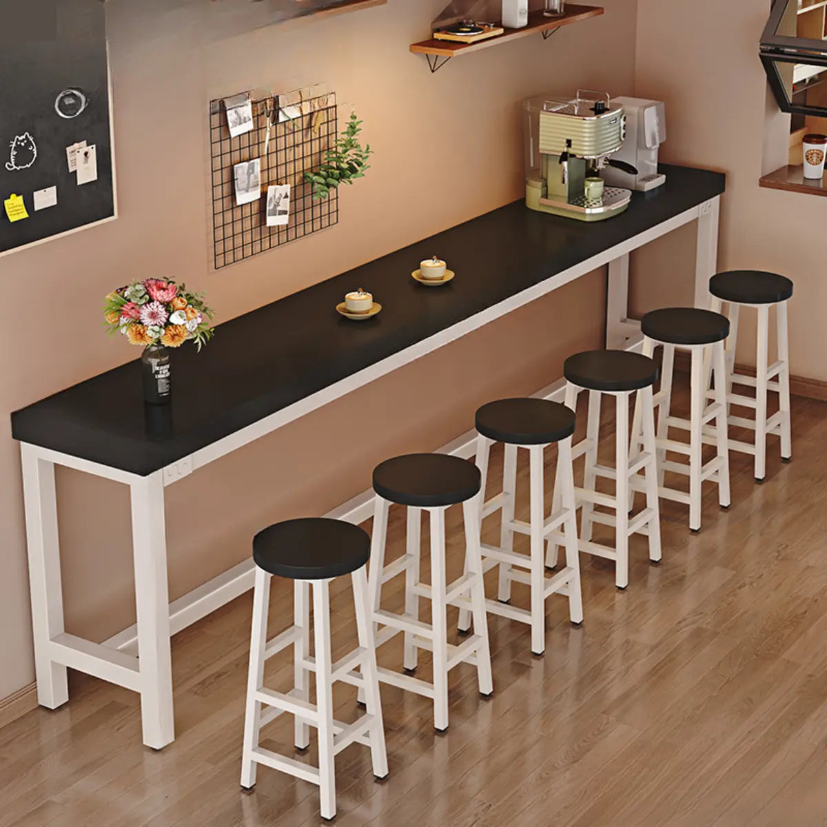 Natural Rectangle Wood Metal Large Bar Table With Footrest Image - 15