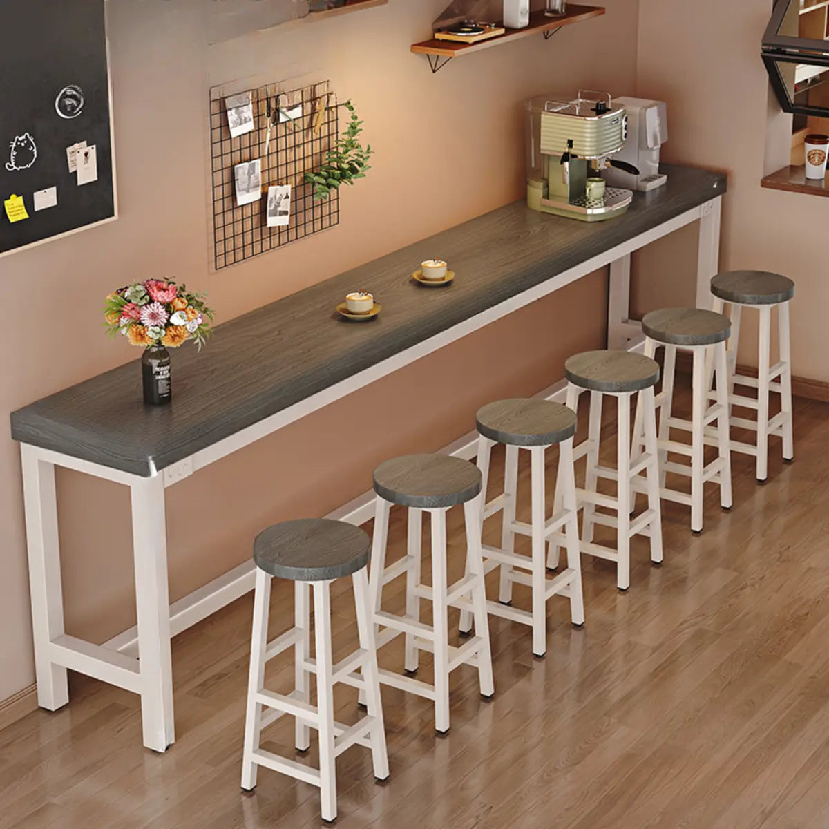 Natural Rectangle Wood Metal Large Bar Table With Footrest Image - 16