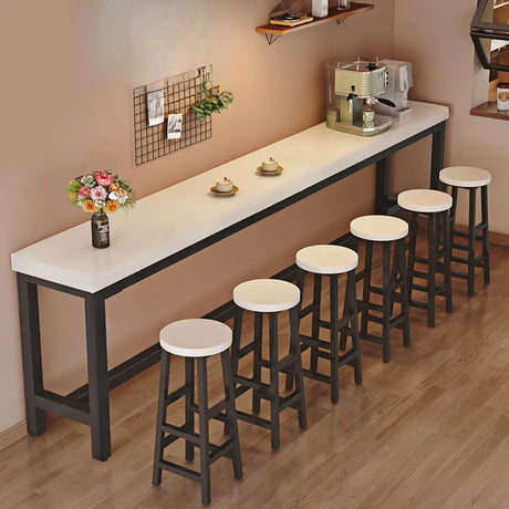 Natural Rectangle Wood Metal Large Bar Table With Footrest Image - 2