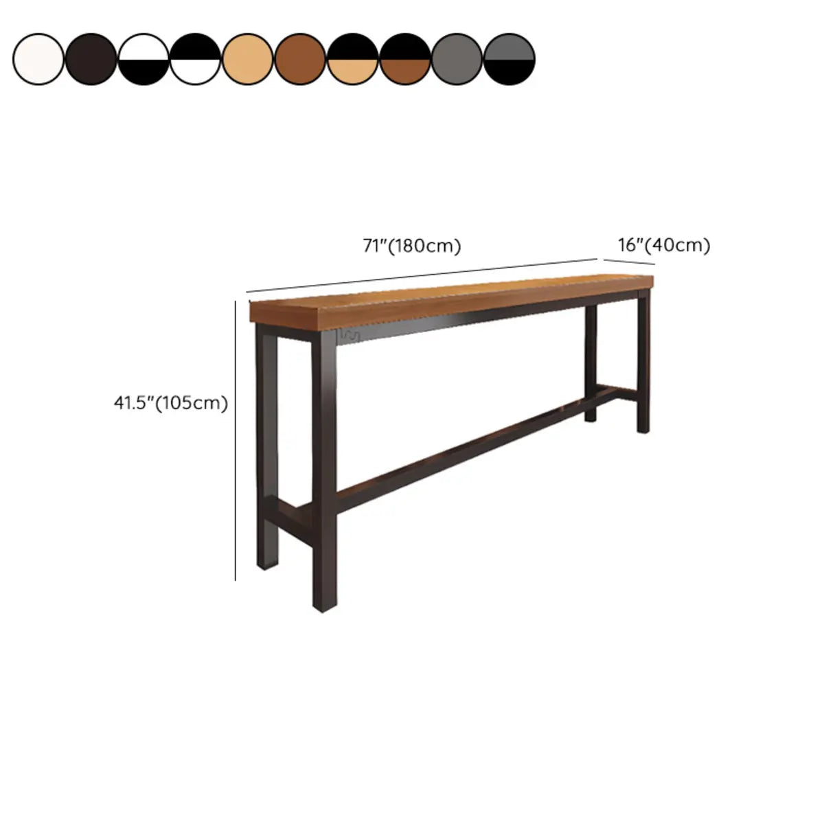 Natural Rectangle Wood Metal Large Bar Table With Footrest Image - 21