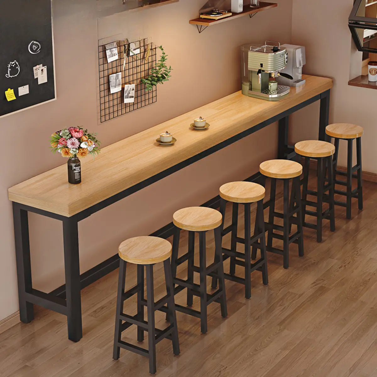 Natural Rectangle Wood Metal Large Bar Table With Footrest Image - 3