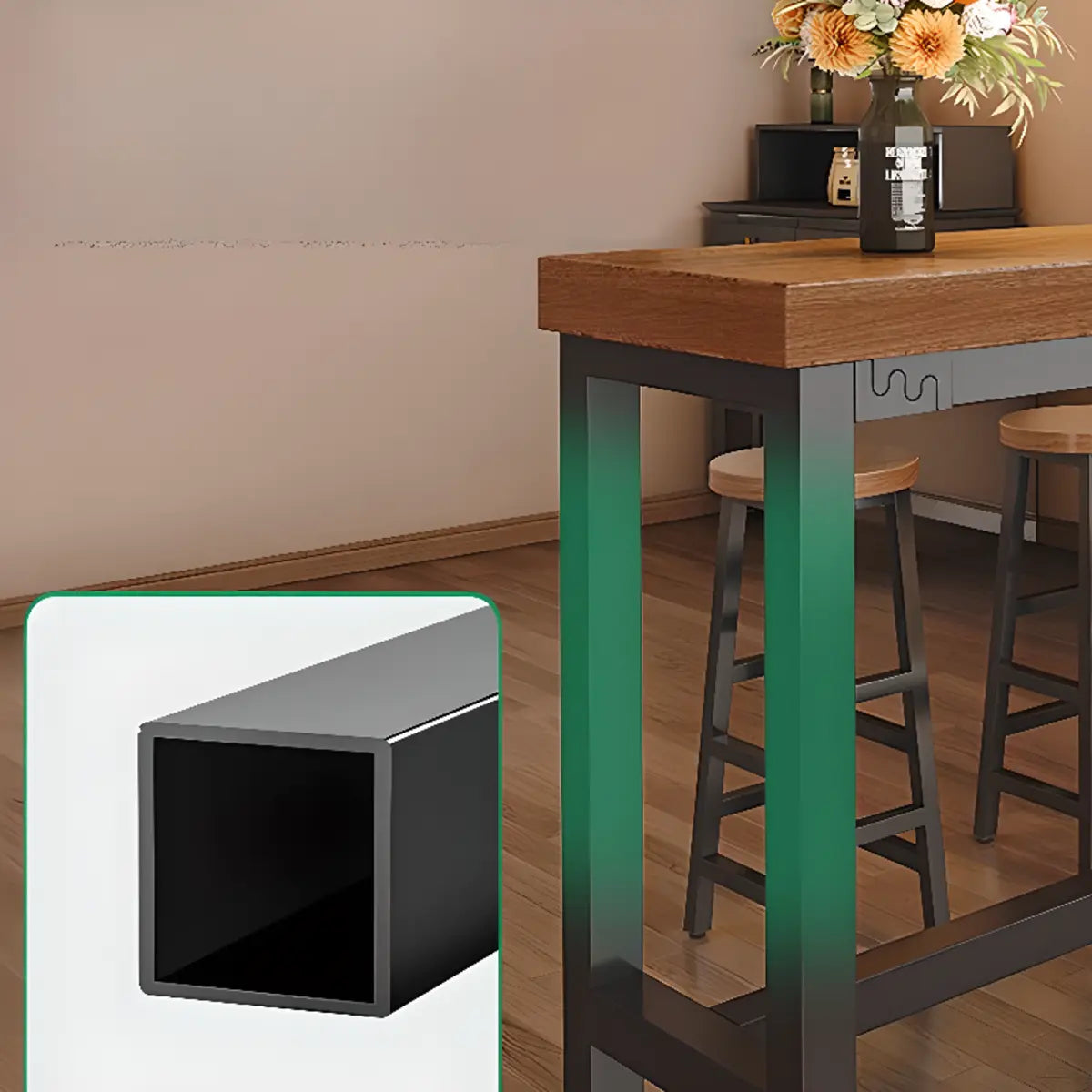 Natural Rectangle Wood Metal Large Bar Table With Footrest Image - 4