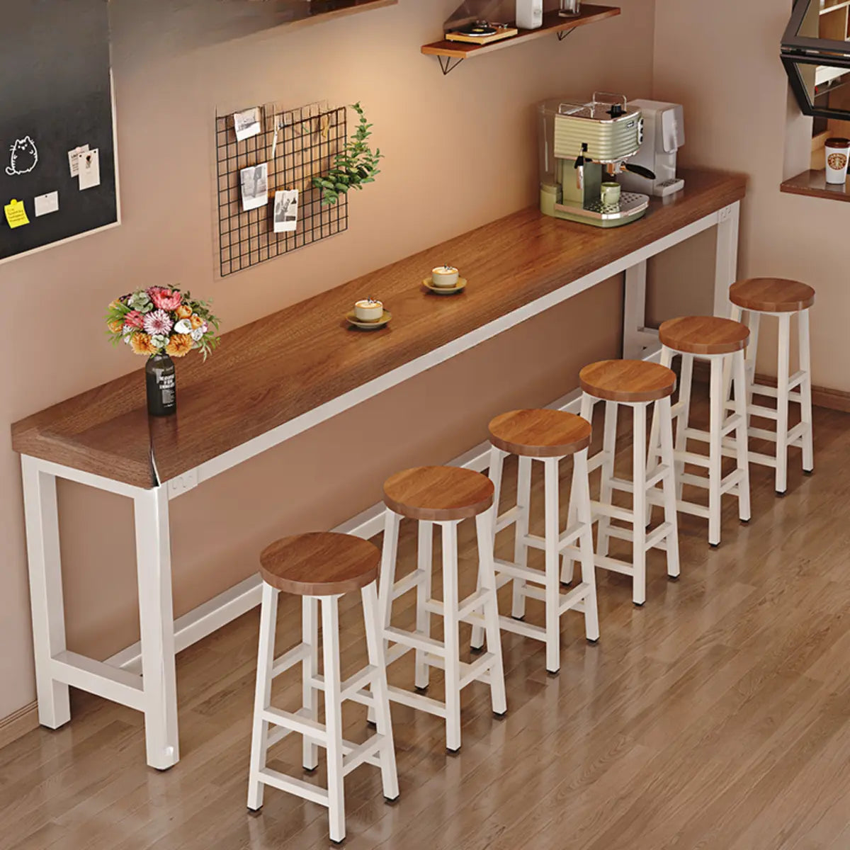 Natural Rectangle Wood Metal Large Bar Table With Footrest Image - 5