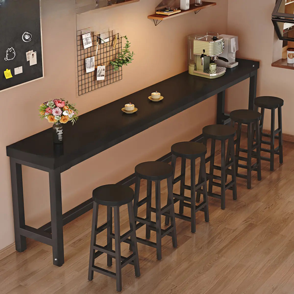Natural Rectangle Wood Metal Large Bar Table With Footrest Image - 7