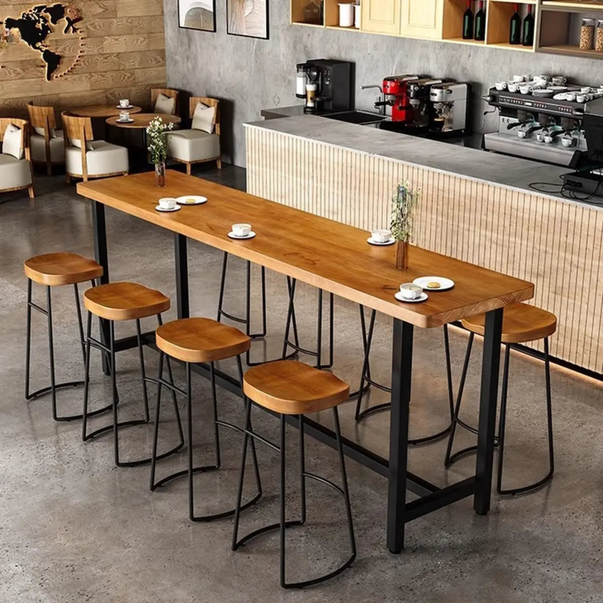 Natural Rectangular Long Wood Large Bar Table for Pub Image - 1
