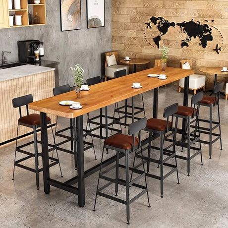 Natural Rectangular Long Wood Large Bar Table for Pub Image - 2