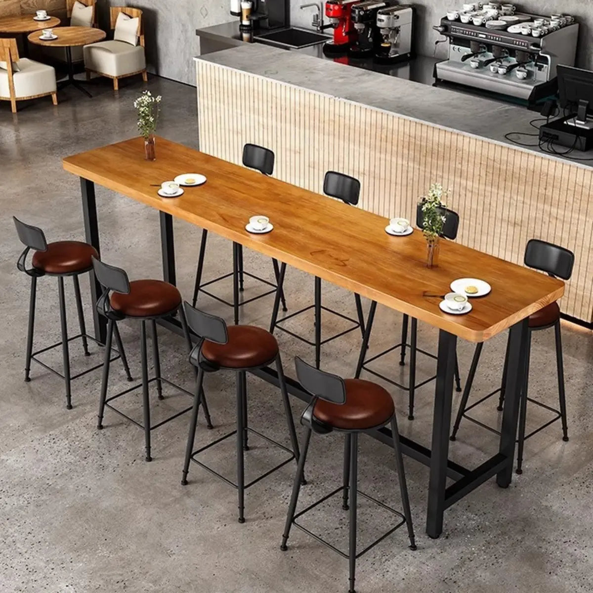 Natural Rectangular Long Wood Large Bar Table for Pub Image - 3