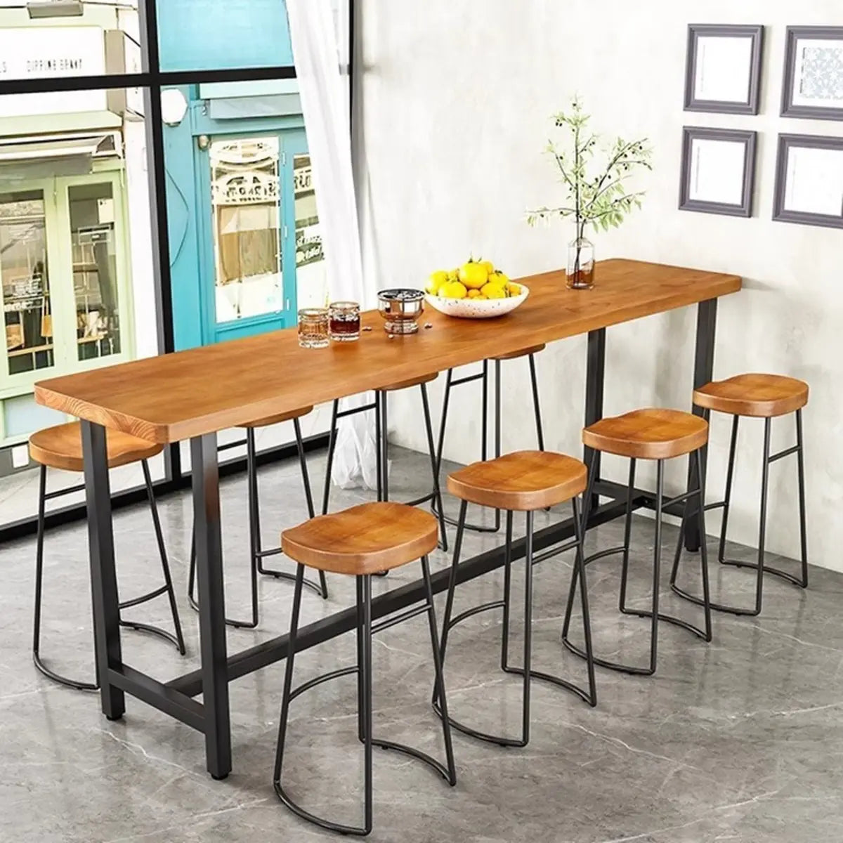 Natural Rectangular Long Wood Large Bar Table for Pub Image - 4