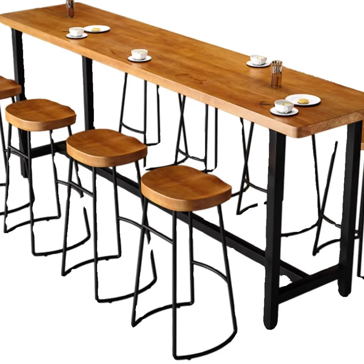 Natural Rectangular Long Wood Large Bar Table for Pub Image - 5