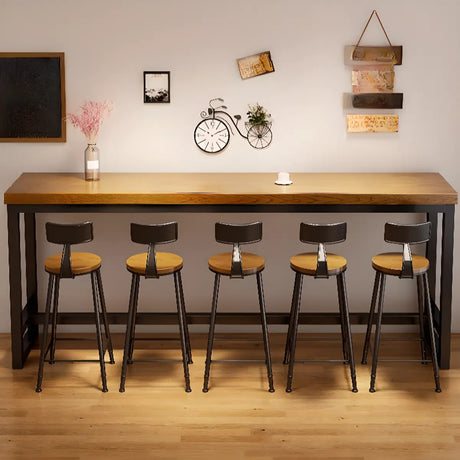 Natural Rectangular Pine Wood Large Bar Table with Footrest Image - 1