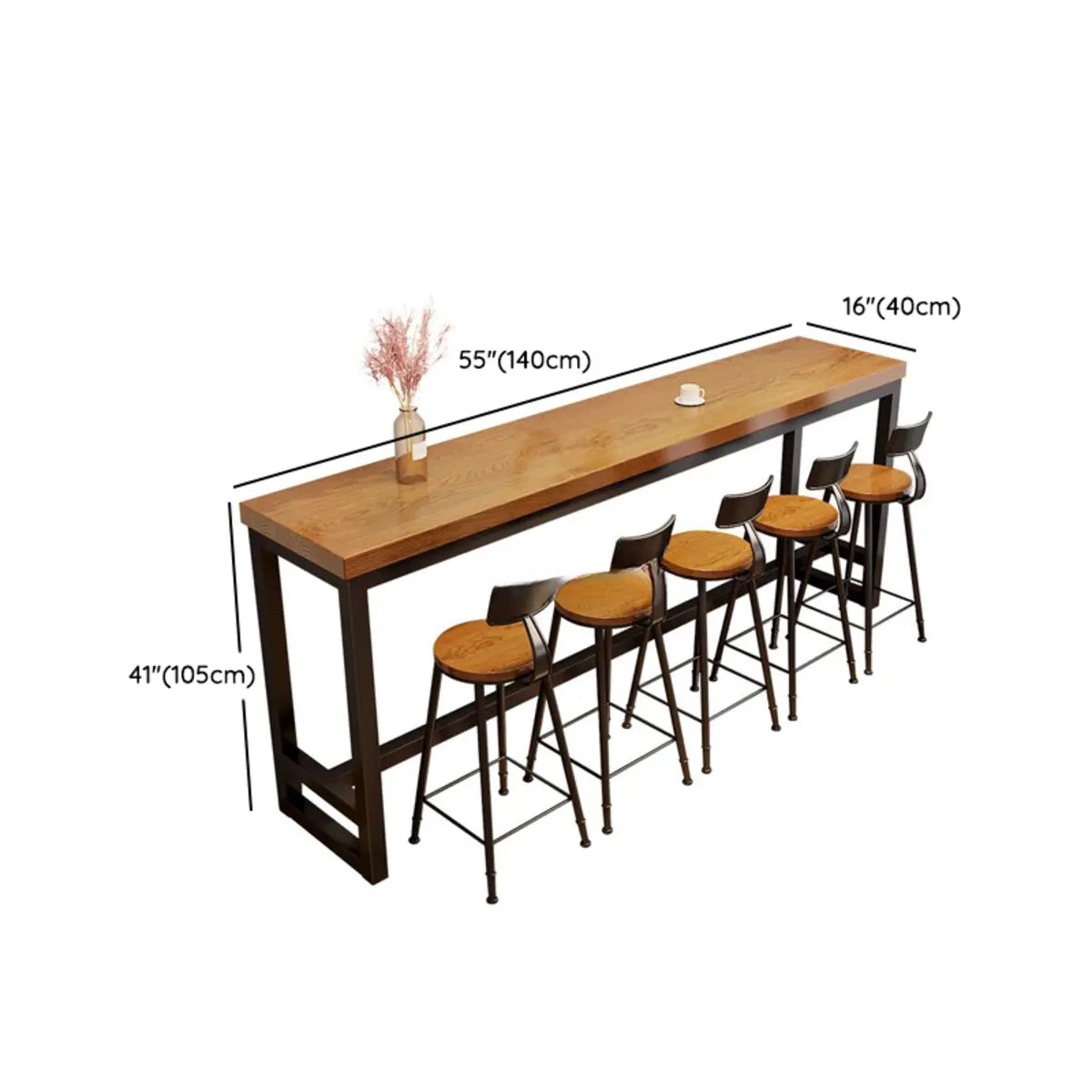 Natural Rectangular Pine Wood Large Bar Table with Footrest Image - 12