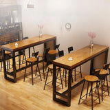 Natural Rectangular Pine Wood Large Bar Table with Footrest Image - 2