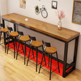 Natural Rectangular Pine Wood Large Bar Table with Footrest Image - 6