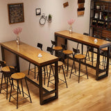 Natural Rectangular Pine Wood Large Bar Table with Footrest Image - 9