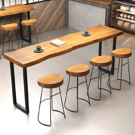 Natural Rectangular Wood Large Bar Table with Leg Support Image - 1