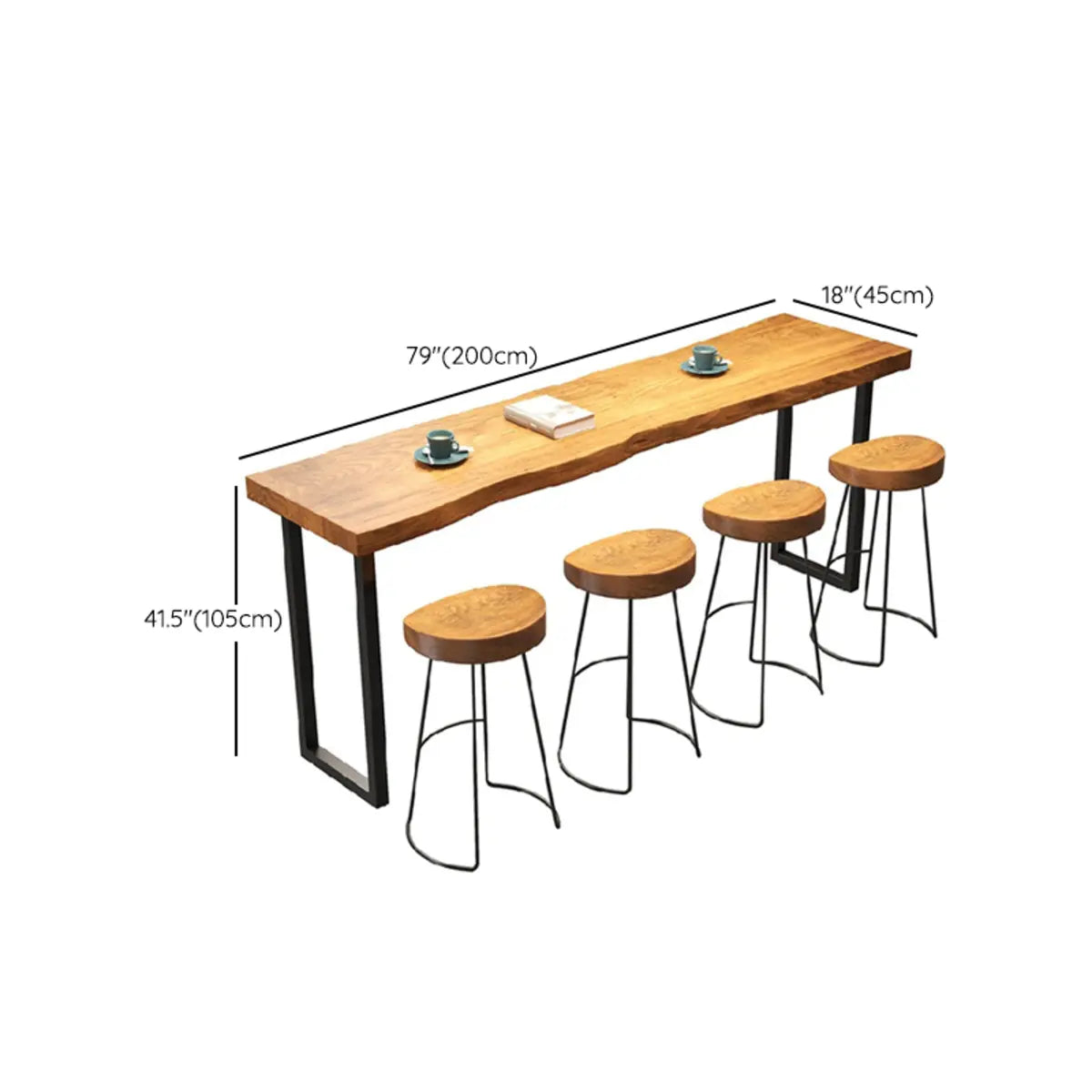 Natural Rectangular Wood Large Bar Table with Leg Support Image - 12