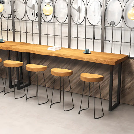 Natural Rectangular Wood Large Bar Table with Leg Support Image - 2