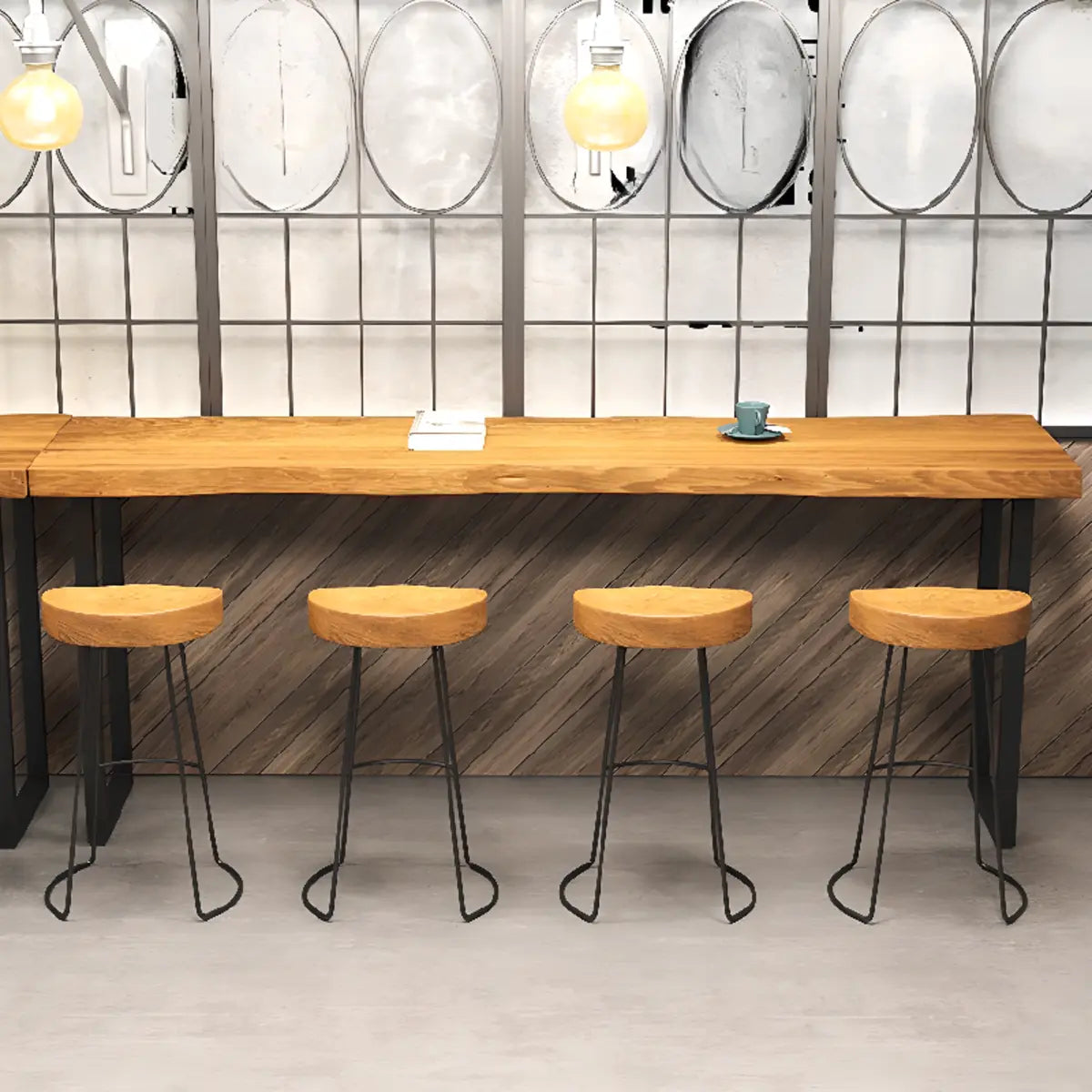 Natural Rectangular Wood Large Bar Table with Leg Support Image - 3