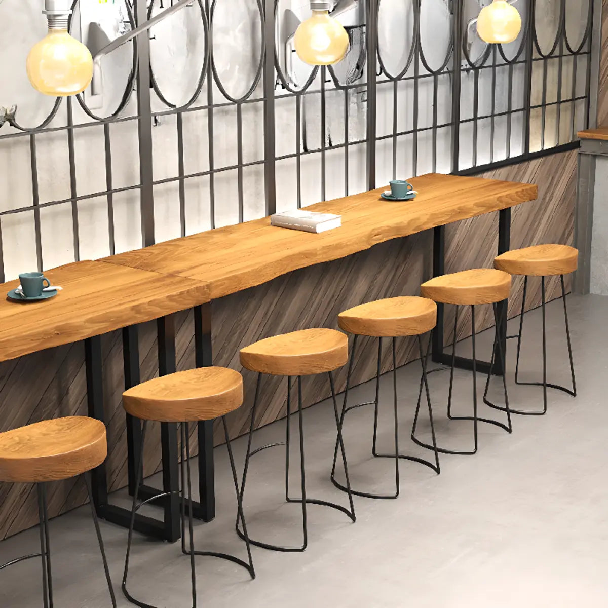 Natural Rectangular Wood Large Bar Table with Leg Support Image - 4