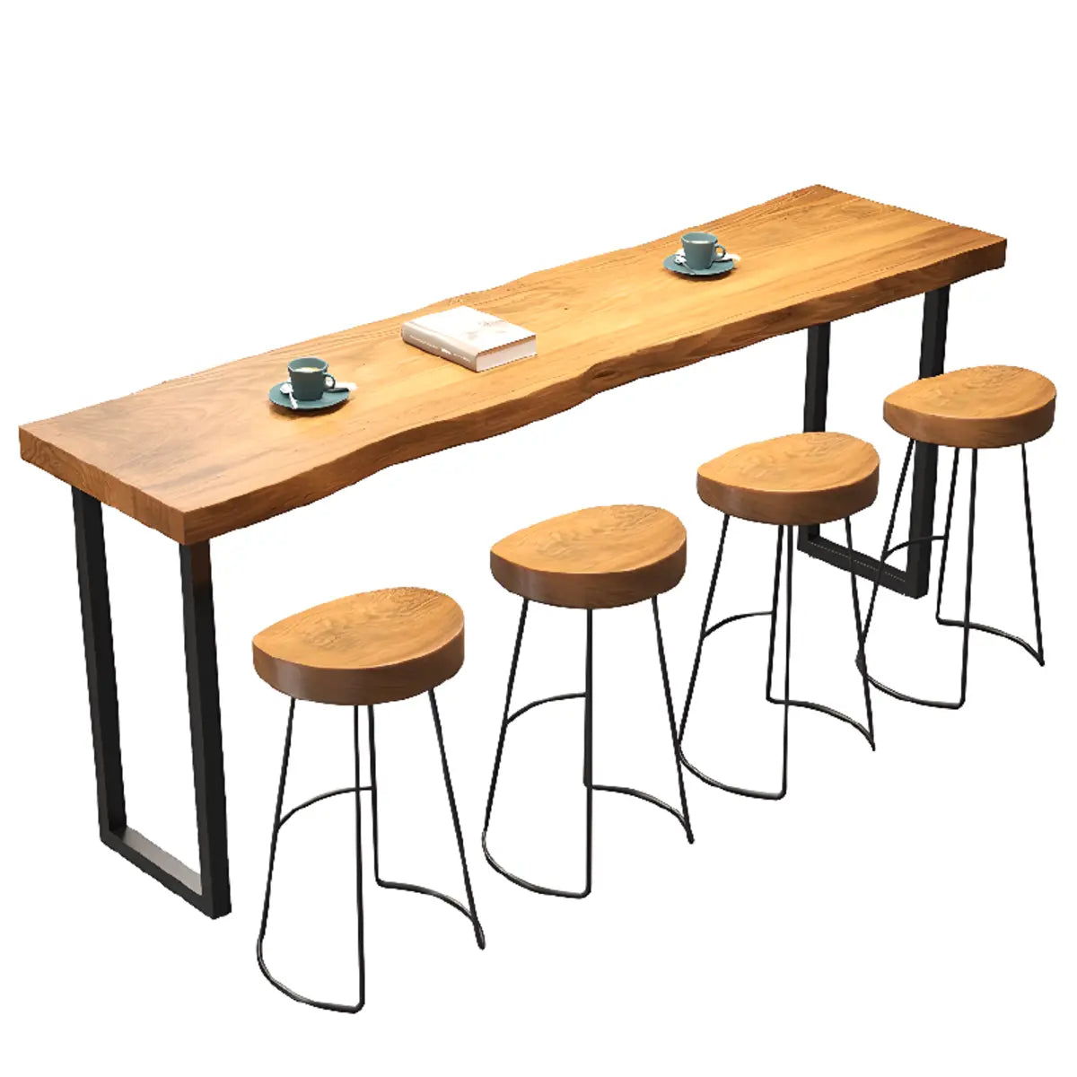 Natural Rectangular Wood Large Bar Table with Leg Support Image - 5