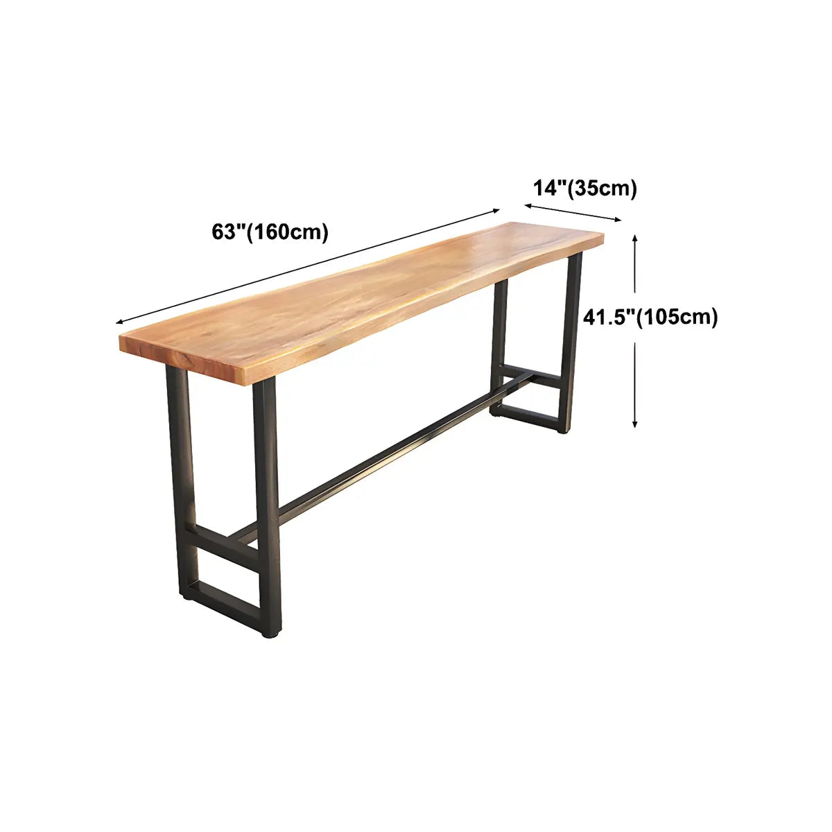 Natural Rectangular Wood Large Dining Bar Table With Footrest Image - 12