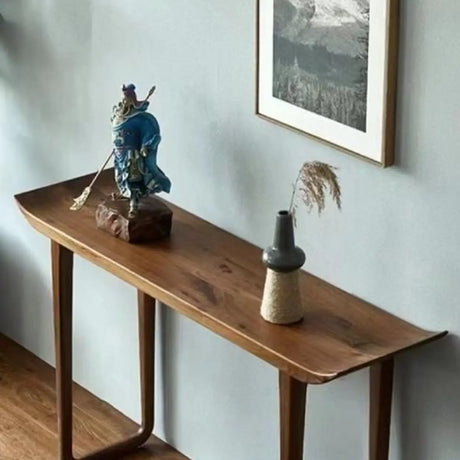 Natural Rich Pine Wood Curved Walnut Console Table Image - 1