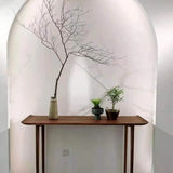 Natural Rich Pine Wood Curved Walnut Console Table Image - 3