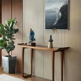 Natural Rich Pine Wood Curved Walnut Console Table Image - 4