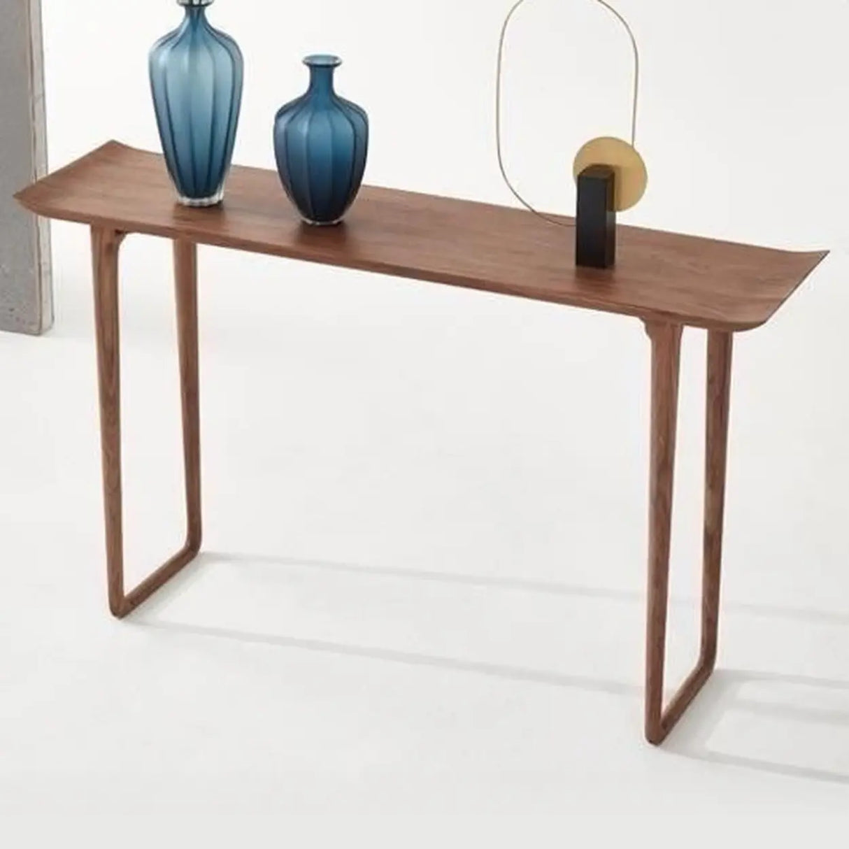 Natural Rich Pine Wood Curved Walnut Console Table Image - 5
