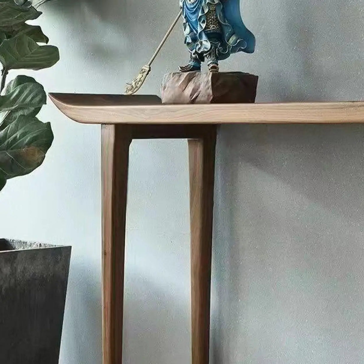 Natural Rich Pine Wood Curved Walnut Console Table Image - 6