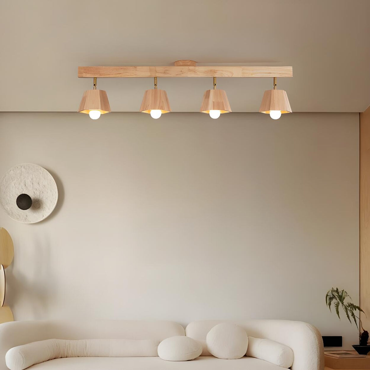 Natural Rubber Wood Semi-Flush Mount Light 4-Light Image - 1