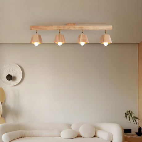 Natural Rubber Wood Semi-Flush Mount Light 4-Light Image - 1
