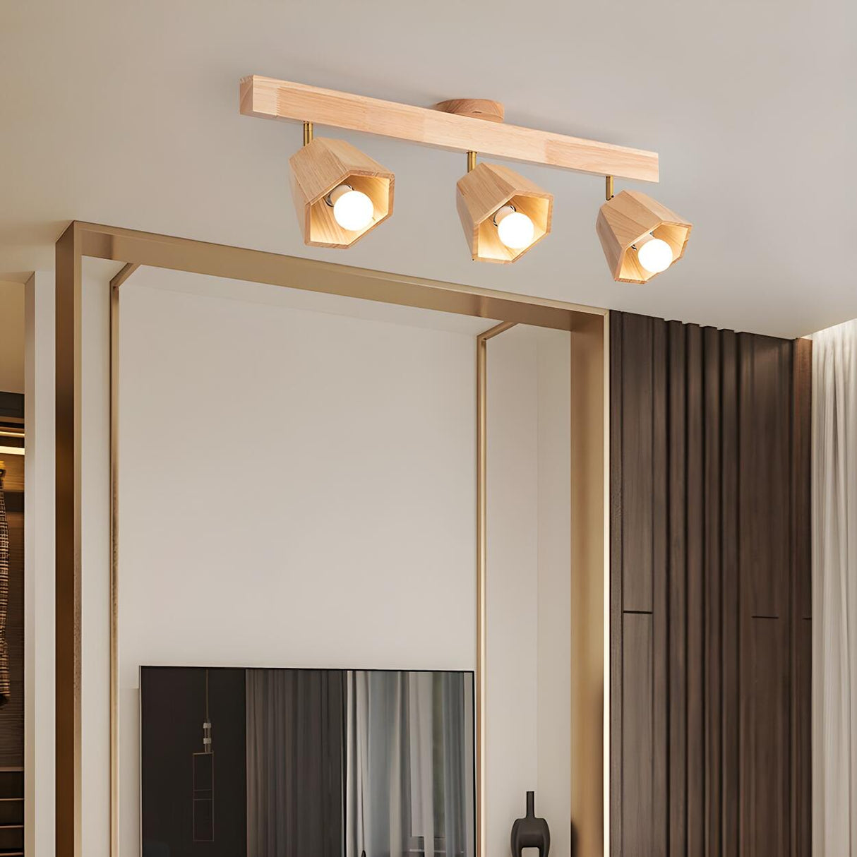 Natural Rubber Wood Semi-Flush Mount Light 4-Light Image - 4