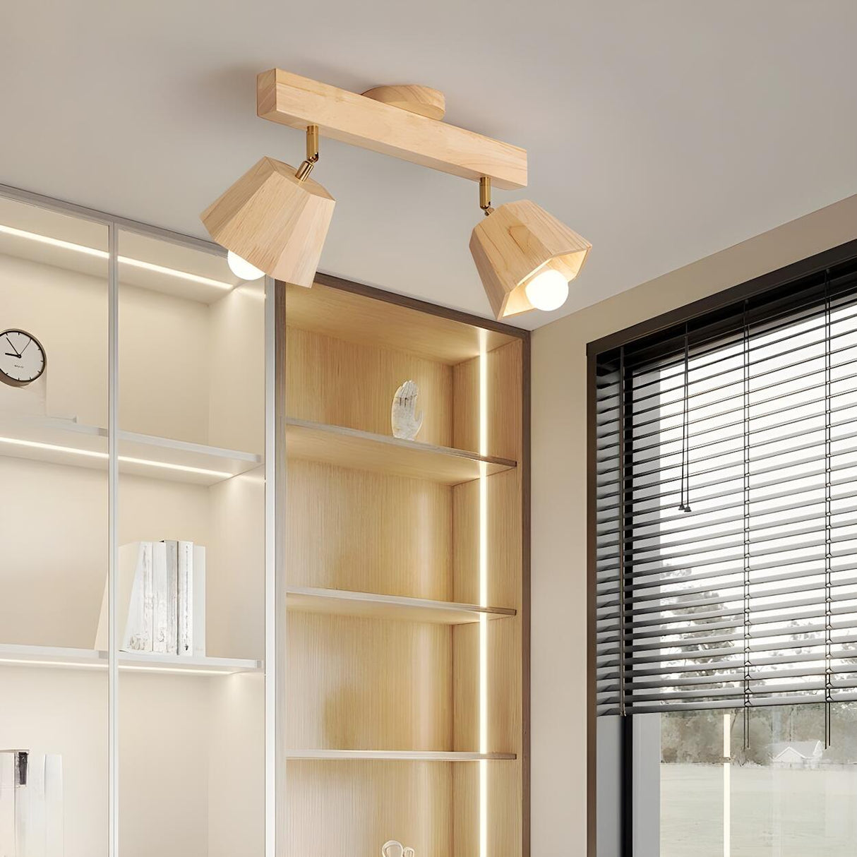 Natural Rubber Wood Semi-Flush Mount Light 4-Light Image - 6