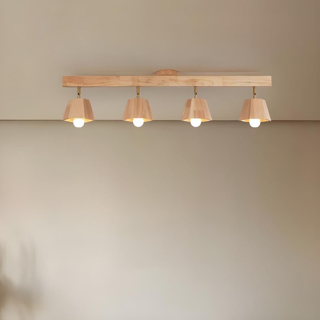 Natural Rubber Wood Semi-Flush Mount Light 4-Light Image - 8