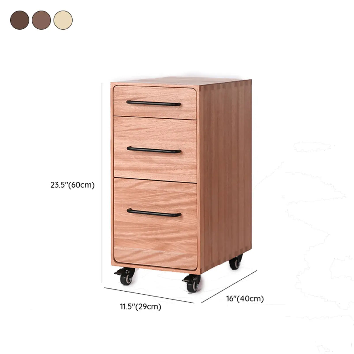 Natural Rubberwood 3 Drawer Sliding Filing Cabinet 