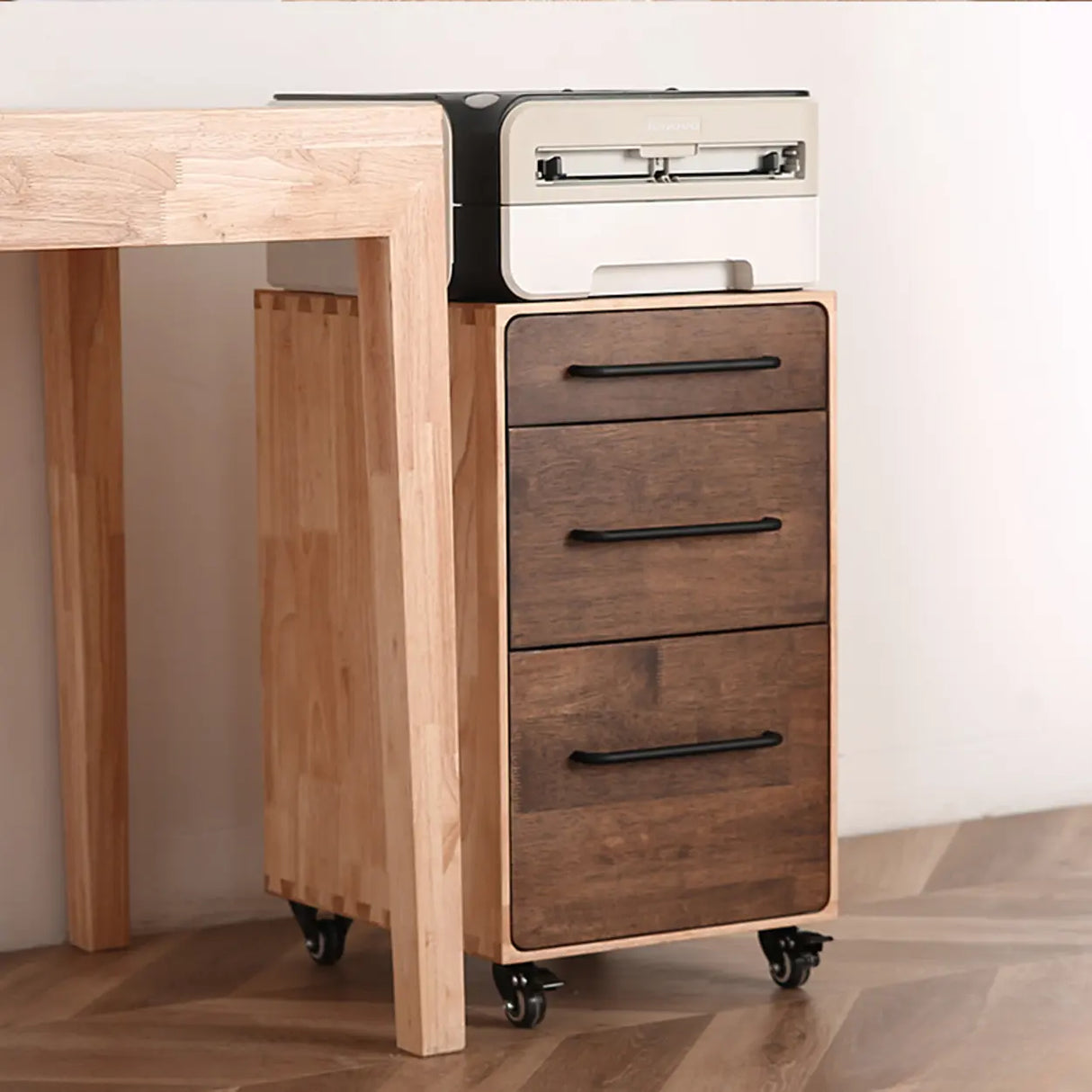 Natural Rubberwood 3 Drawer Sliding Filing Cabinet Image - 7