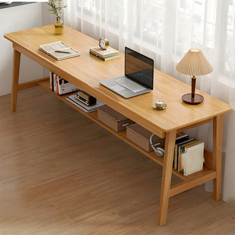 Natural Rubberwood Writing Desk with Exterior Shelf Image - 1