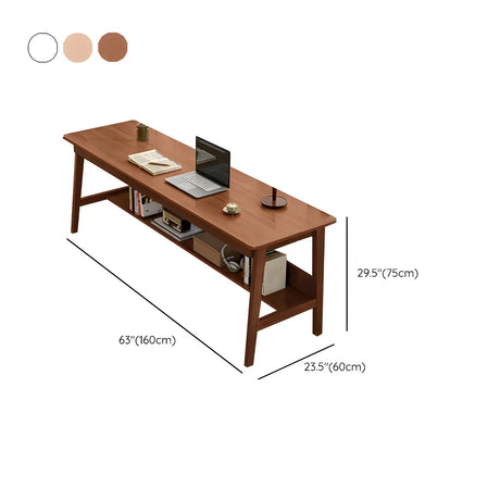 Natural Rubberwood Writing Desk with Exterior Shelf Image - 12