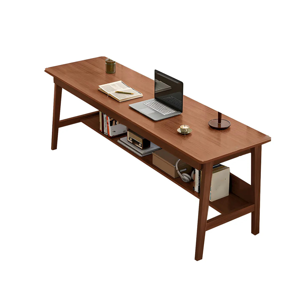 Natural Rubberwood Writing Desk with Exterior Shelf Image - 2