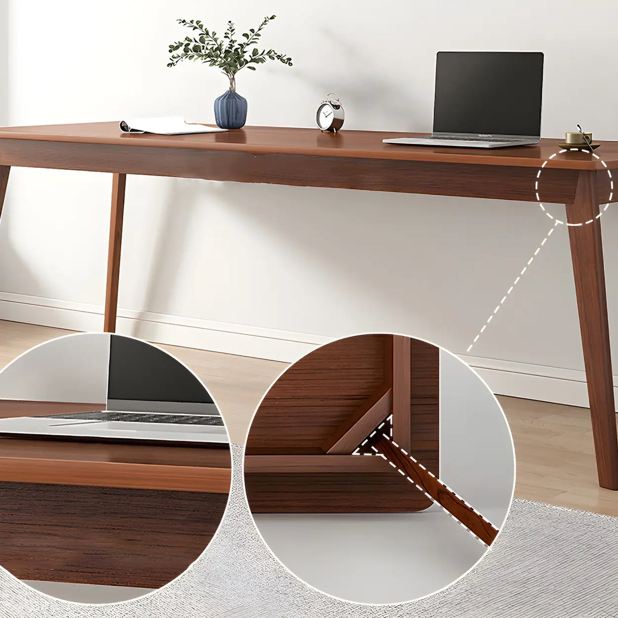 Natural Rubberwood Writing Desk with Exterior Shelf Image - 7