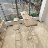 Natural Solid Wood Rectangular Bar Table with White Metal Trestle Base Image - 3