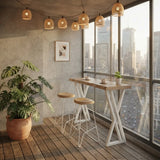 Natural Solid Wood Rectangular Bar Table with White Metal Trestle Base Image - 7