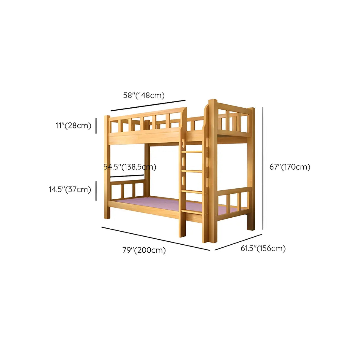 Natural Solid Wood Space-Saving Bunk Bed with Headboard 