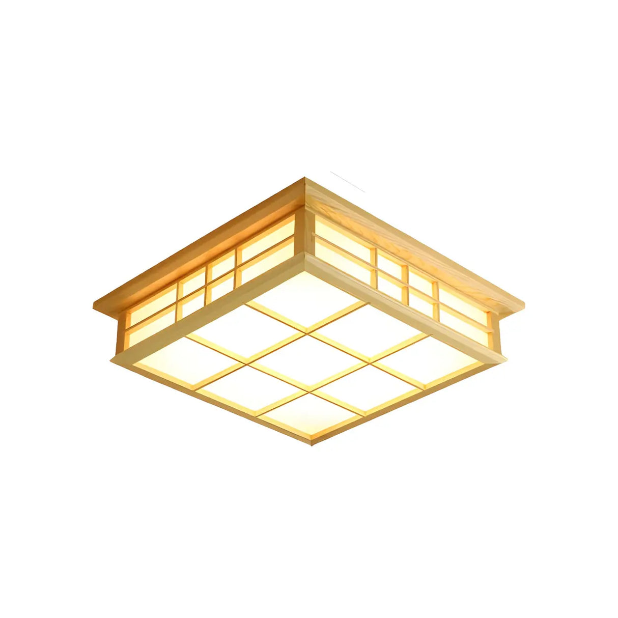 Natural Square Wooden LED Flush Mount Ceiling Light Image - 10