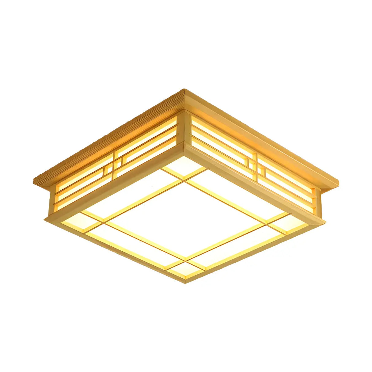 Natural Square Wooden LED Flush Mount Ceiling Light Image - 5